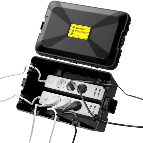 EYPINS Large Electrical Box(13.18”x8.85”x5.7”) - IP54 Rated Waterproof, 7-Port Cable Entry for Outdoor/Indoor Use, Weatherproof Connection Box Protect Outlet, Plug, Timer, Power Strip
