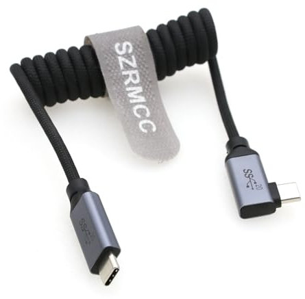 SZRMCC USB C 3.1 Gen 2 Coiled Cable USB-C to USB-C Male 10Gbps 100W PD Fast Charging Monitor Cable Compatible with Samsung Galaxy, Tablet, Phone (USB C- RA USB C,Black)