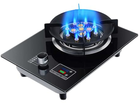 BZJPRFC Fornello A Gas con 1 Fuoco, Fornello da Cucina da 5,2 KW, Porta Pentole in Ghisa in Vetro Temperato, Fornello di Conversione Gas/GPL, con Protezione Spegnimento, for Cucina Domestica(LPG)