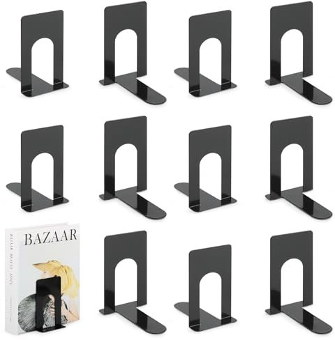 TOSAVGA 6 Paare Buchstütze, Buchstützen Metall, Buchstützen Schwarz, Hochwertiges Bücherstütze, Bücherhalter, Bookends, Book Holder für Bücher, DVDs, Magazine - 100 x 70 x 130mm