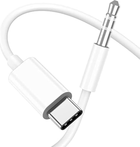 USB C to 3.5mm Audio Aux Jack Cable for i-Phone 16, Type C to Aux 3.5mm Headphone Jack Car Speaker Stereo Cord for i-Phone 16/15, Sam-sung S20 S20 Ultra and More (White)