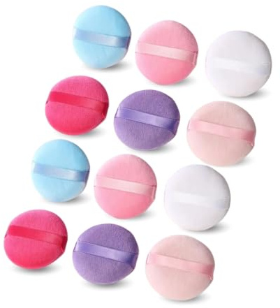 PARENCE.- Lot de 12 Houpettes Rondes de Maquillage - L'Accessoire Indispensable pour une Application Parfaite - Doux et Velouté - 12 Pièces Couleurs Aléatoires)