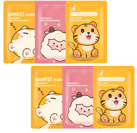 6 PCS Masque Visage Enfant Coffret Masque Visage Ado Fille Facile à Transporter Hydratation en Profondeur Convient à Tous Les Types de Peau Peut être Utilisé Comme Cadeau (Chat Mouton Tigre)