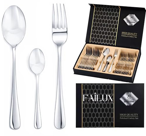 36-Piece Silver Cutlery Set, Stainless Steel Cutlery Set for 12 People – Elegant Set of Cutlery - 12 Forks Set, 12 Dinner and 12 Tea Spoons Sets - Ideal for Home, Party and Restaurant