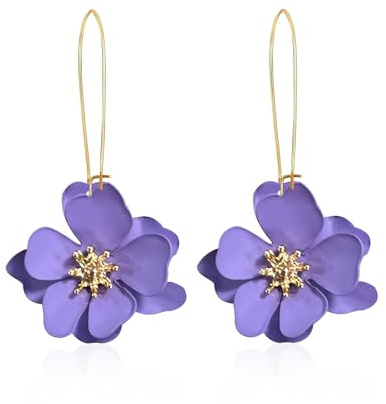 SIXDUTON Boucle D'oreille Fleur pour Femmes, Boucles D'oreilles Pendentif Fleur de Bohème Pétale Hypoallergénique Mode Bijoux Cadeau (Violet)