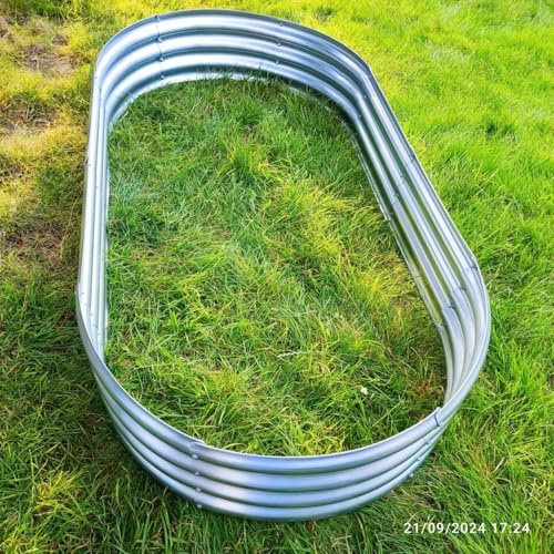Raised Beds for Garden Galvanised Steel Outdoor Planter Pot Grow Box Vegetable, Oval 150 * 90 * 29cm Bottomless Galvanised Steel Planter Box