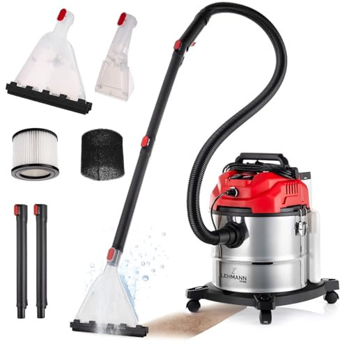 LEHMANN Lavatappeti con Contenitore da 20 L – 1600 W – Aspirapolvere Lava Tappeti e Divani - Filtro HEPA – Serbatoio detergente da 4,3 l – Pulitore Tappezzeria - Spruzza, Pulisce e Aspira