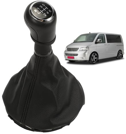 LDLRevX Pomello Cambio per VW T5, 7H0711113, Kit Leva Cambio Completo Cuffia Cornice Telaio, Manopola Bottone Soffietto Guaina Copribase Set completo, Ricambio Plug & Play, 6 velocità, Nero