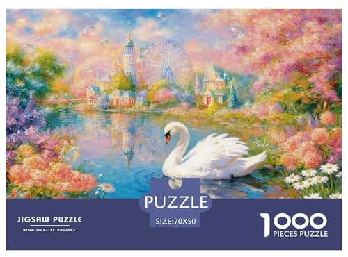 Puzzle Cygne 1000 Pièces pour Adultes Et Enfants, Défi Ludique Et Familial, Casse-tête Buisson Fleuri Lac, Décoration Intérieure, Cadeau Enfant 70x50cm/1000pcs