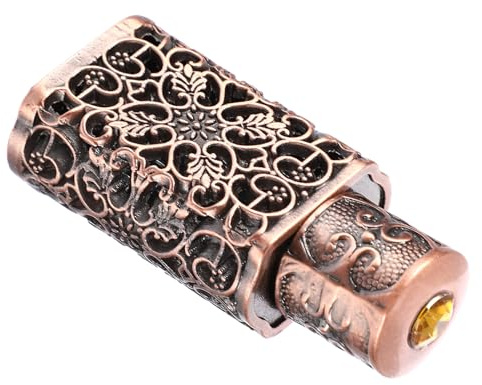 SEWACC Frasco de Perfume Metálico y Vidrio de 3 Ml Atomizador Diseño Hueco Grabado Color Cobre Antiguo Frasco Hermético para Aceites Esenciales Aromaterapia y Viaje
