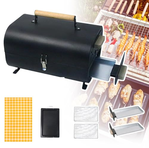 Parrilla de carbón de mesa con manta de picnic, cocina portátil de doble cara para acampar al aire libre, picnics, patio trasero