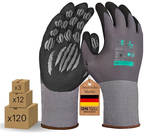 Hi5 X-FlexiTec Arbeitshandschuhe 4131X – Nitril-Mikroschaum + Grip-Noppen – 15G Nylon/Spandex – EN 388 – Touchscreen – grau/schwarz (12, XL)