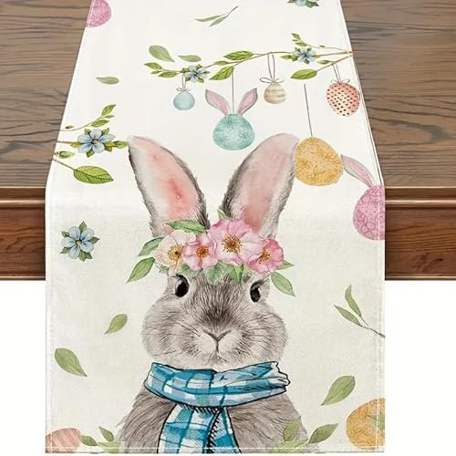 Kexayo Camino de mesa de Pascua,183 x 33cm, decoración de Pascua, flor, conejo, huevo de Pascua, camino de mesa de primavera, lavable, camino de mesa de comedor, Decoración de Fiestas