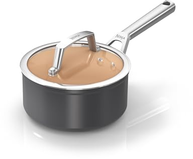 Ninja Extended Life 16cm Ceramic Saucepan with lid, CW90216EUI | Non-Stick (No PFAS, PFOA, Lead or Cadmium), Induction Compatible, Oven Safe Up to 285°C, Terracotta and Grey