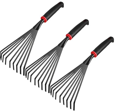TOYANDONA 3 Pièces Ensemble D'outils de Jardinage avec Mini-râteau Cultivateur en Fer Noir à 9 Dents, Manche Court pour Désherbage et Étalage de Paillis, pour Pelouses et Rempotage
