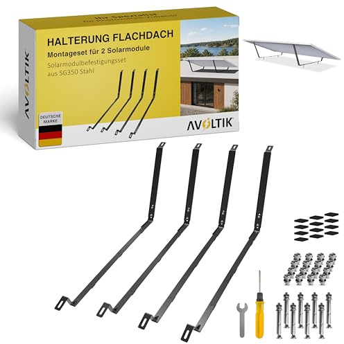 Avoltik Flachdachhalterung für Solarmodule 2er Set [0% MwSt.] - Solar Halterung Flachdach ohne Bohren - Solarpanel Befestigung - PV Halterung Flachdach - Boden & Garten - 20° Neigungswinkel, Schwarz
