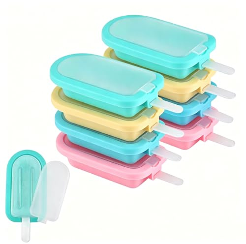 8 Pièces Moule Glace Silicone,Moule à Glace en Silicone, Moules à Glace,Ice Cream Moules,Popsicle Ice Maker,Mou-les à Crème Glacée,Mou-les Glaces avec Batonnets et Couvercles,Mou/les Glacée Maison