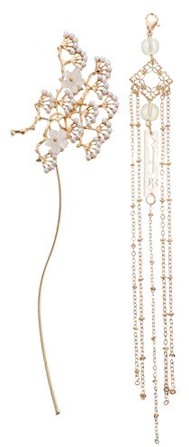 Vintage Haarspange Gold Legierung für Damen und Mädchen Hochzeit | Eleganter Stil mit Quaste und Blume, Geeignet für Zeremonien, Antik, Einzigartig