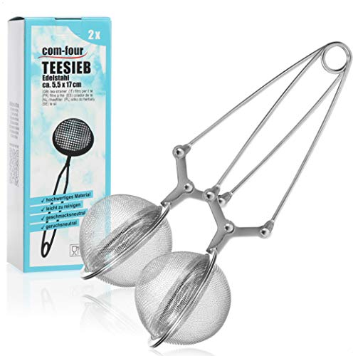 COM-FOUR® 2x Infusor de té de acero inoxidable en forma de bola - Coladores de té - Pinzas colador para té (02 piezas - Ø 5,5 cm)