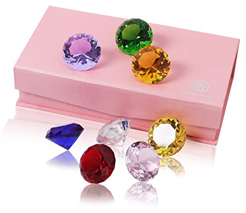 LONGWIN 30 mm großer Kristall-Diamant-Briefbeschwerer, Piraten-Edelsteine, Geburtsstein, Tischdekoration, Weihnachtsdekoration, Geschenk für Kinder, mehrfarbig, Geschenkpackung