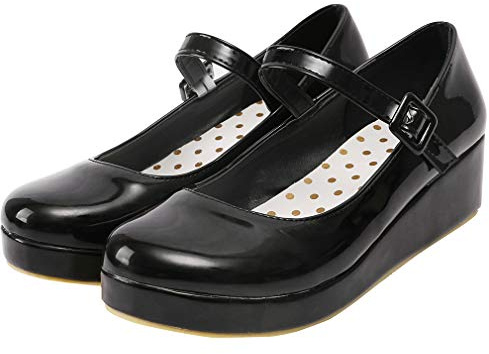 Womens Mary Jane Wedge Platform Shoes Ankle Strap Pumps-Black Size 7