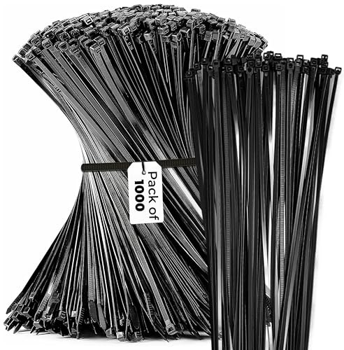 Bolt Dropper 12-Inch Black Zip Ties - 1000-Pack Heavy Duty Wire and Cable Ties - Durable Self-Locking Nylon with 40 lbs Tensile Strength - UV and Temperature Resistant for Indoor and Outdoor Use