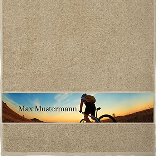 Manutextur Handtuch mit Namen - personalisiert - Motiv Radsport 4 - viele Farben & Motive - Dusch-Handtuch - beige - Größe 50x100 cm - persönliches Geschenk mit Wunsch-Motiv und Wunsch-Name