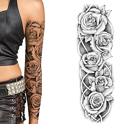 Große Schwarze Rosen Temporäre Tattoo Erwachsene Damen Arm Rücken