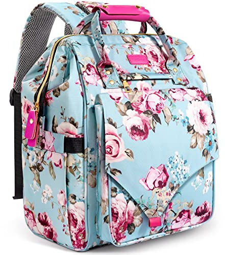 LitBear Diaper Bag Backpack, Large Capacity Multifunction Nappy Bags, Waterproof Baby Bag Floral Insulated Sturdy Travel Maternity Back Pack for Baby Girls with Diaper Pad Bottle Bag (Rose Flower)