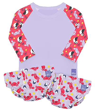 Bambino Mio, Set de natación Reutilizable de 3 Piezas – Marítima, 6-12 Meses, Camiseta de baño y 2 pañales de natación, UPF 40+