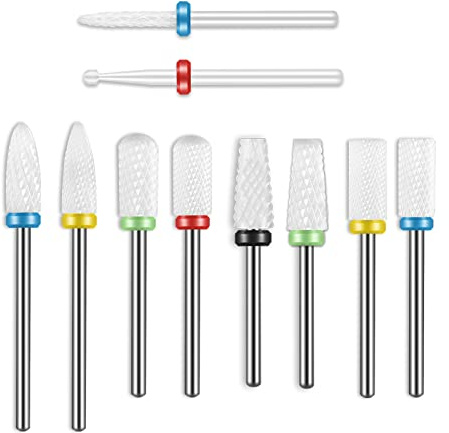 Set med 10 st keramiska nagelborrkronor, 3/32 tums professionella borrkronor för spikar nagelbandsborttagare för akryl, elektrisk manikyr, pedikyr, nagelfilsmaskin