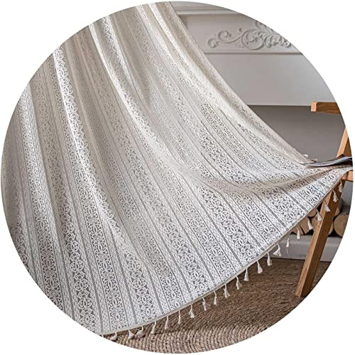 V3VOGUE Rustico Tende di Pizzo all'Uncinetto per Soggiorno - Casa Decorazioni Tende A Pannello con Nappe, Tende Semi Oscuranti per Finestre Balcone E Camera Drappeggi, 1 Pezzo