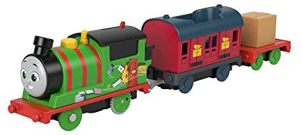 Fisher-Price, Il Trenino Thomas , Percy locomotiva motorizzata con funzionamento a pile, trenino per consegna postale, giocattolo per bambini, 3+ anni, HMK04