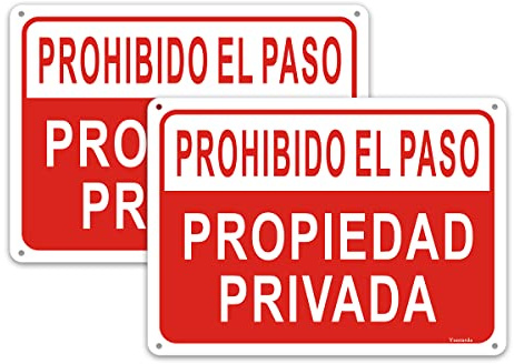 2 Piezas Señal de Prohibido el Paso de Propiedad Privada, Prohibición y Disuasión - Cartel de Metal de Aluminio 25x18 cm
