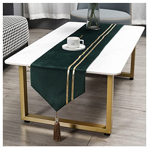 Mgiahekc Table Runners with Tassels, Polyester Home Decor Table Runner for Dining Table, TV Stand, Sideboard, Bed,13 X 82.7,Dark Green