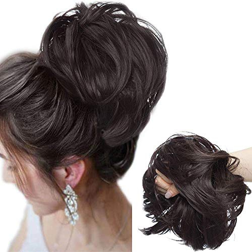 SEGO Große Haarverlängerung Haarteil Haargummi Haar Extensions Messy Bun Dutt Hochsteckfrisuren Voluminös mit Gummiband (80G) Dunkelbraun