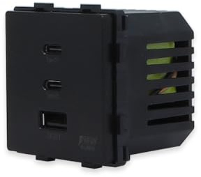 Luxus-Time Steckdosen Lichtschalter Wandschalter Wechselschalter USB HDMI uvm. Glasrahmen Schwarz (Steckdose Modul + USB 2-fach Typ A/C 20W)