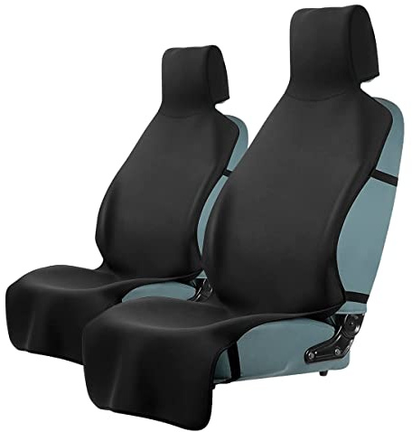 SECELES 2PCs Extended Waterproof Car Seat Covers Front with 3 Buckle Straps, Premium Washable Neoprene Non-Slip Backing Stain Resistant Car Seat Protection Cover for SUV Dog Child (Black*2)