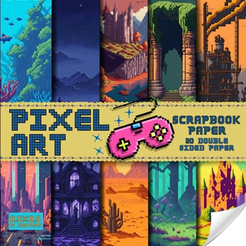 Pixel art scrapbook paper, 8.5x8.5, 10 Designs, 20 Double-Sided Sheets: Old videogame Scrapbooking Paper for Junk Journals, Decorative digital pattern ... & Mixed Media, Origami, Collage & Card Making