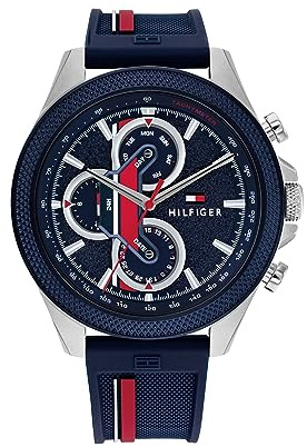 Tommy Hilfiger Reloj de Cuarzo multifunción para Hombre: Caja de Acero Inoxidable de 46 mm, diseño Inspirado en Carreras, Resistente al Agua hasta 5 ATM, Reloj Moderno y Elegante, Regalo para él