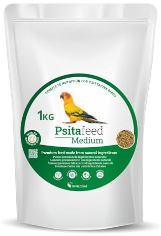 Psitafeed Medium - Futter mit Insektenprotein für Nymphensittiche und mittelgroße Papageien 1 kg mit Apfel, Orange und Birne - Herstellung und Zucht in Europa - Davianfeed