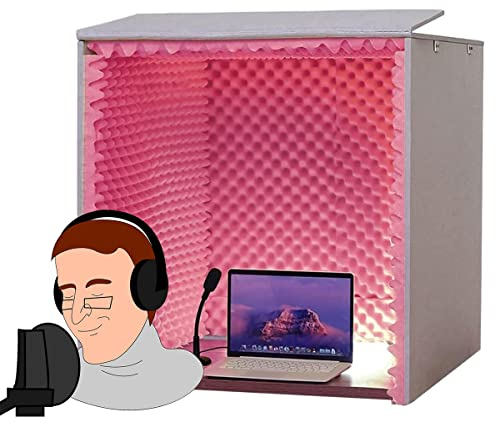 Portable Soundproof Booth Sound Proof Foam Panels 80*80*80CM Desktop Soundproof Cover Vocal Recording Booth Sound Booth microphone Soundproofing Acoustic Foam Panel for Studio Vocal Audio Music red (