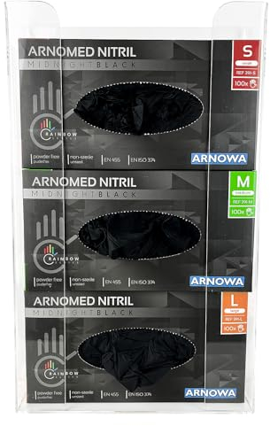 1x ARNOMED® Handschuhalter [WANDHALTERUNG], Handschuhspender aus Acryl für drei Boxen, Handschuhalterung für Latex & Nitril & Vinyl Einmalhandschuhe, Handschuh Wandhalter (24,6x8,1x41cm)