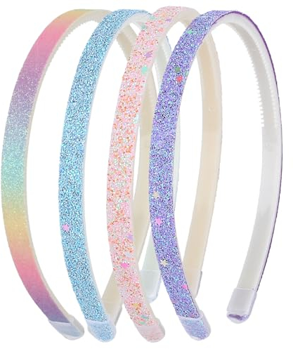 WLLHYF 4 Stück Glitzer-Haarband, Buntes Haar-Accessoire Kunststoff Glitzernd Niedlich Rutschfest Dick Glitzernd Konfetti Regenbogen-Haarbänder mit Zähnen für Kleine Mädchen (Einfarbige Sterne)