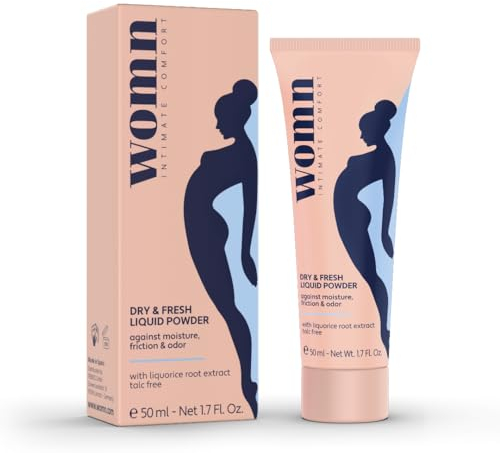 womn Intimate Comfort Dry & Fresh Liquid Powder – Talc-Free Liquid Body Powder Against Moisture, Friction & Odour, 50 ml