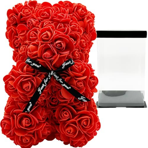 SECALIFE Rose Teddy Bear - Flower Bear Gifts for Her, Cute Birthday & Valentine's Day Gifts for Her, Red