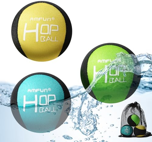 AMFUN 3 Stück Wasserball, Wasserhüpfball, Schnelltrocknender Lycra-Bezug Ball, Für Jugendliche und Erwachsene (Blau + Gelb + Grün)