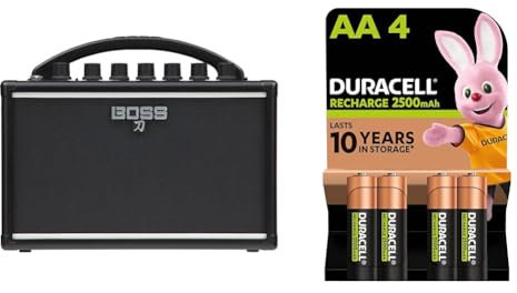 BOSS Ktn-Mini Katana Portable Guitar Amplifier, A Compact, Go-Anywhere Amp That Runs On Batteries & Duracell Rechargeable AA Batteries (Pack of 4), 2500 mAh NiMH, pre-charged