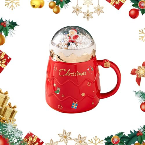 RevpoltIQ Tazza da caffè natalizia con coperchio, deliziosa tazza da tè in ceramica, con emisfero trasparente, divertente, decorazione natalizia, regalo personalizzato per genitori, bambini, dolci e