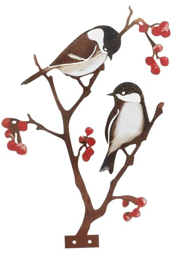 MERRYHAPY Birds on Branch Metal Wall Art Creative Garden Decoration Iron Bird Shape Outdoor Wall Hanging Artistic Tree Ornament Practical and Vivid Design for Yard